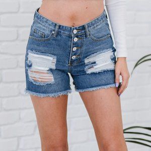 Homeward Bound Button Fly Distressed Denim Shorts
